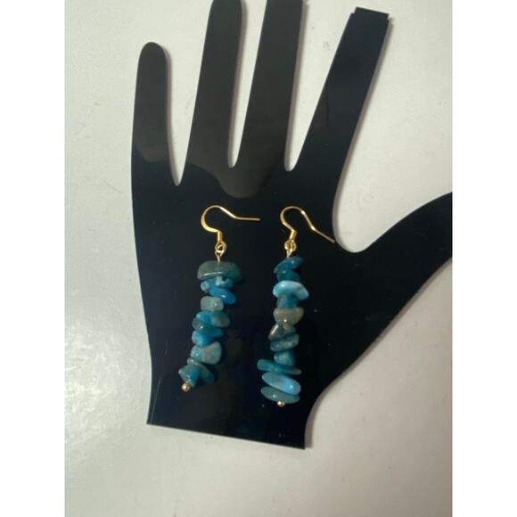 Apatite Chip Bead Earrings - Blue Stone Healing Jewelry - Picture 1 of 4